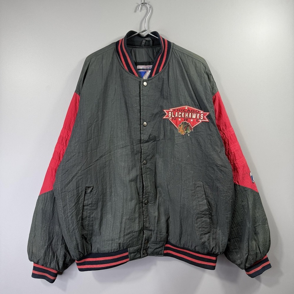Vintage Chicago Blackhawks Jacket Mens XL Black NHL Hockey Logo 7 90s Signed